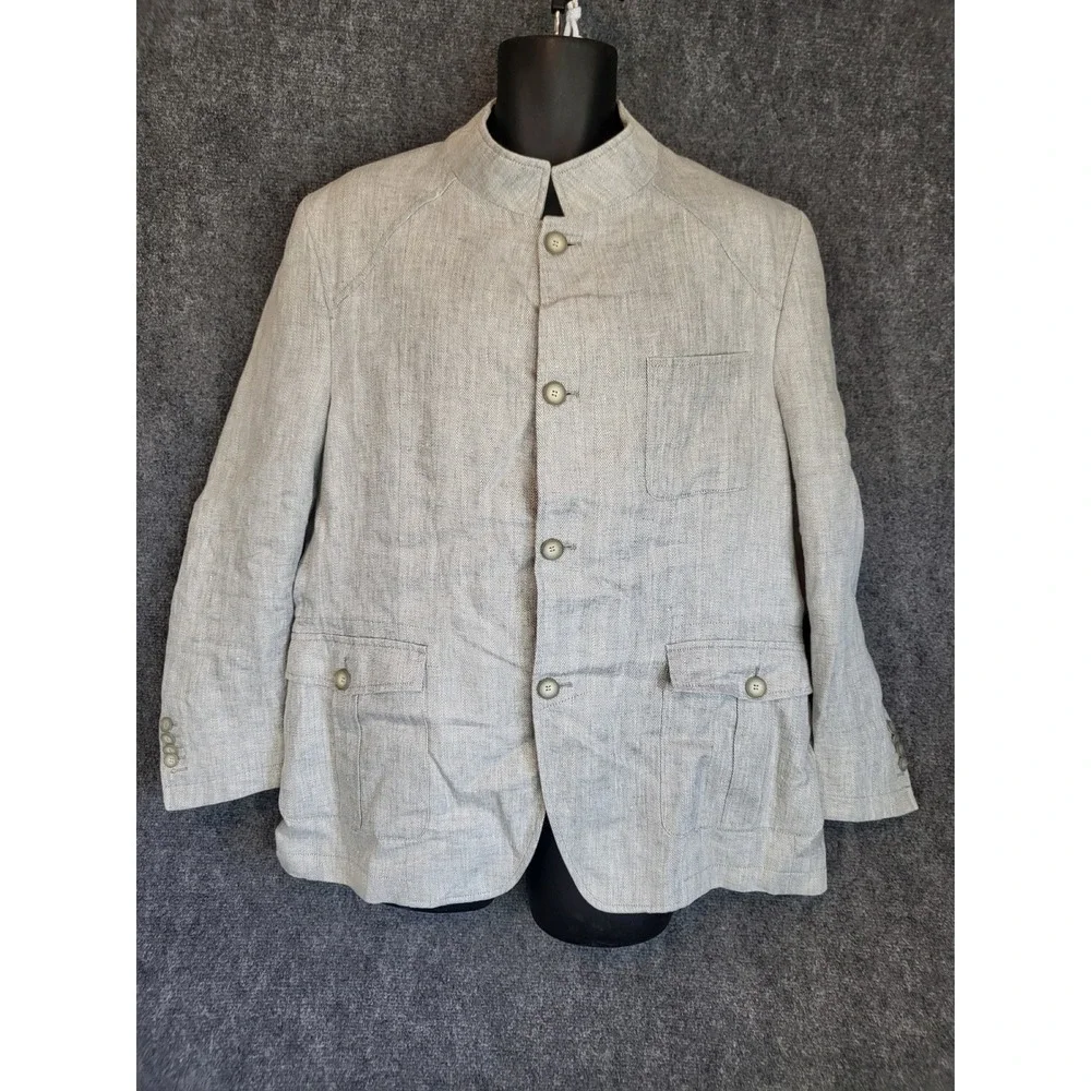 Circle of Gentlemen Malloghan Blazer Slim Fit Mandarin‎ Collar Herringbone Sz 56